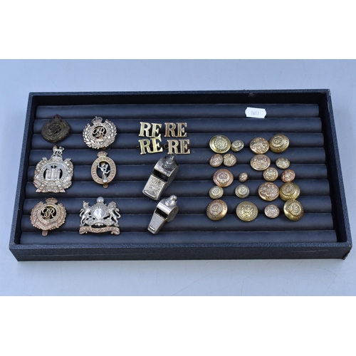 135 - A Mixed Selection To Include Military Badges, Military Buttons and Whistles.