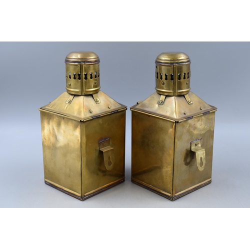 334 - Pair of Brass Port and Starboard oil Burning Signal Lamps (10