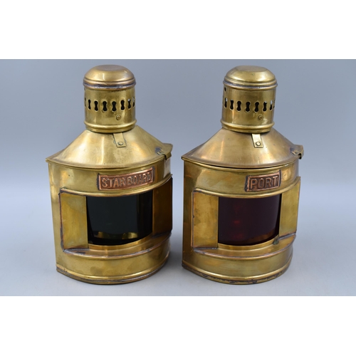 334 - Pair of Brass Port and Starboard oil Burning Signal Lamps (10