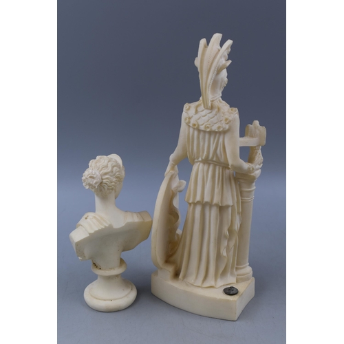 213 - A Greek Alabaster Statue of Goddess Athena, With An Alabaster Bust of Roman Goddess Diana. Athena Ap... 