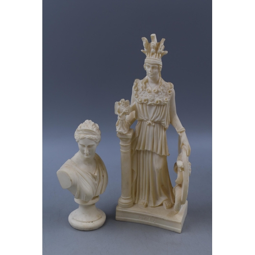 213 - A Greek Alabaster Statue of Goddess Athena, With An Alabaster Bust of Roman Goddess Diana. Athena Ap... 