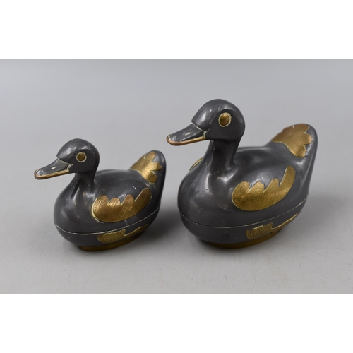 214 - Pair of Decorative Cast Alloy and Brass Duck Trinket Boxes