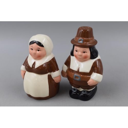 216 - Pair of Vintage Limited Edition Publix Salt and Pepper Pots in the form of Pilgrims with stoppers ap... 