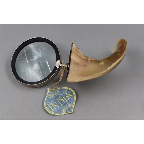 217 - A Horn Handled Magnifying Glass, With Tag. Approx 9