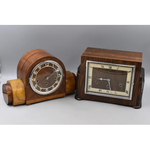 346 - Two Wood Cased Art Deco Westminster Chime Mantle Clocks including Clarion and Other (Requires Pendul... 