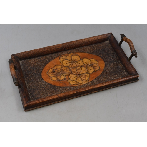 349 - Small Arts and Crafts Wooden Tray with Handles Approx. 24cm x 14cm