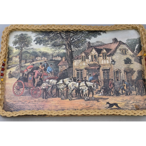 350 - Two Vintage Matching Hand made Serving Trays Depicting Dickens Scenes 18