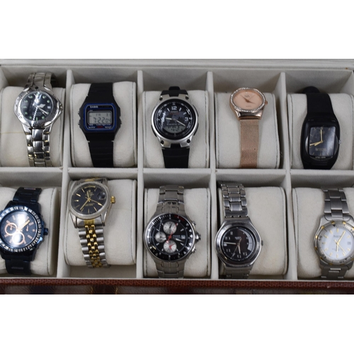 238 - Faux Leather Watch Case Containing Twenty Various Watches to include Casio, Pulsar, Citron and other... 