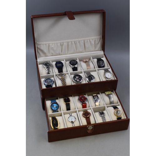 238 - Faux Leather Watch Case Containing Twenty Various Watches to include Casio, Pulsar, Citron and other... 