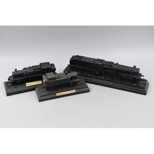 243 - A Selection of Three Train Figures Made From Coal, Includes LMS Jinty, Prairie Tank, and Hall Class.