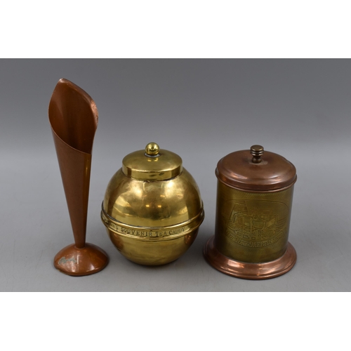 250 - Two Copper Tea Caddies One From Lipton's Souvenir British Empire 1924 and a Copper Posy Vase