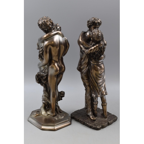 261 - Two Resin Metal Effect Sculptures Depicting Two Lovers, One Signed Crosa. Both Approx 11.5