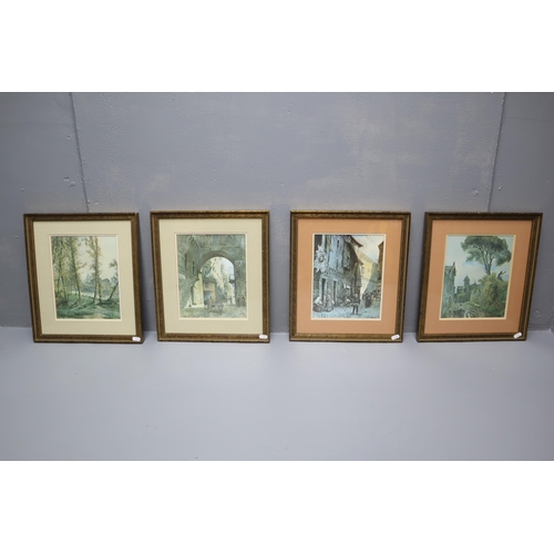 403 - Collection of Four Framed and Glazed Prints depicting Possible Early European scenes, approx 14