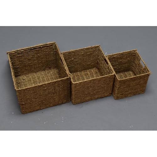 409 - Set of 3 Woven Stackable Storage Boxes With Hinged Lids