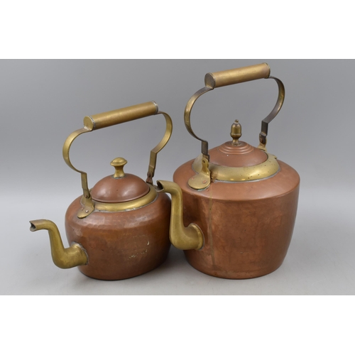 416 - Two Antique Brass and Copper Teapots (Tallest 12