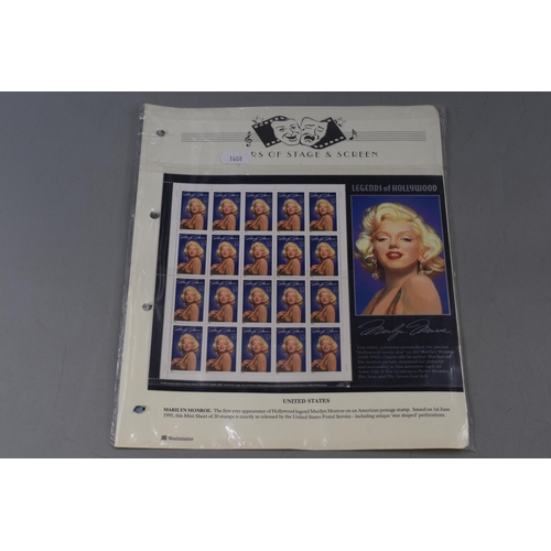 282 - A Sheet of Mint Marilyn Monroe 'Stars of Stage and Screen' USA Stamps.