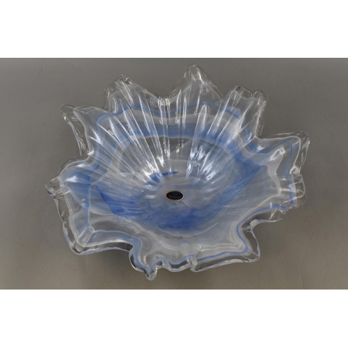 288 - A Large Murano Centrepiece Iridescent Blue Marble Effect Bowl, Approx 33cm Diameter.