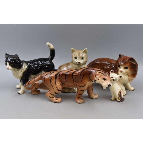 315 - Five Glazed Cat Figures (Largest Tiger 12