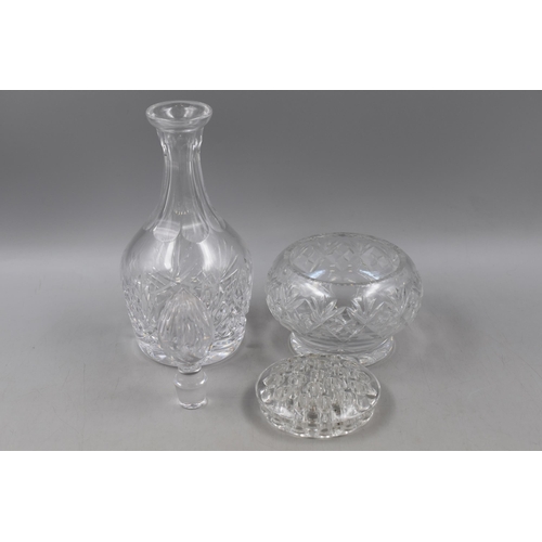 318 - Heavy Crystal Decanter, Set of 4 Glasses and a Posy Vase