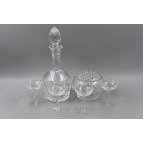 318 - Heavy Crystal Decanter, Set of 4 Glasses and a Posy Vase