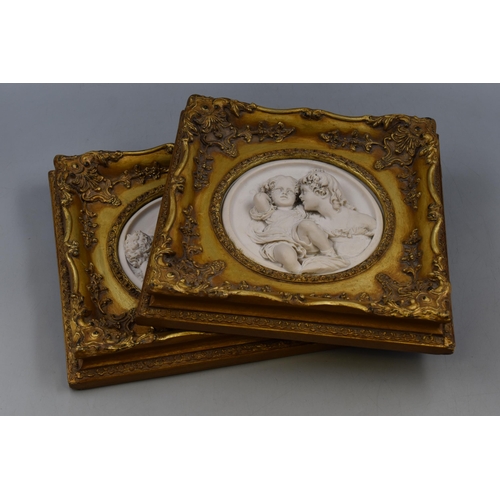 323 - Pair of Decorative Reproduction Deep Set Gilt Framed Enrico Braga Italian 3 Dimensional Plaques with... 