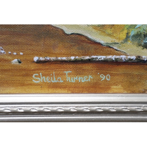 447 - Mid Century Gilt Framed Signed Sheila Turner Detailed Woodland Oil on Canvas Painting 28