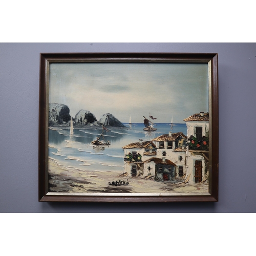 448 - Framed Castello Oil on Canvas Painting Depicting a Medeterainian Coastal Scene signed by Artist appr... 