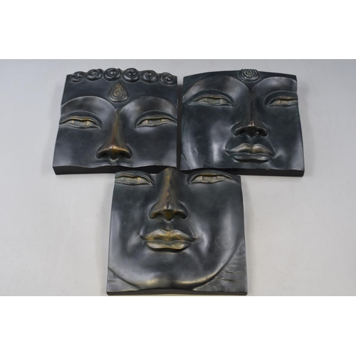 450 - Three Decorative Wall Hanging Bronzed Effect 3D Buddha Faces 8