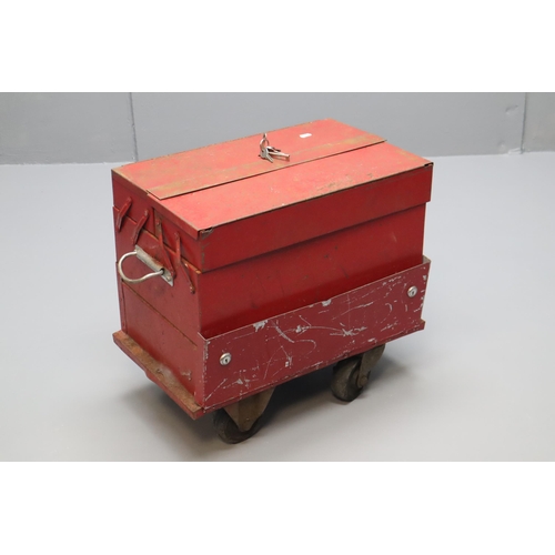 467 - Vintage Metal Toolbox with Wheels Contains Variety of Tools and More