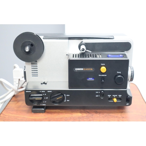 469 - A Chinon IQ 4000 GL 8mm Cine Projector (Powers On), With Super 8 Quik Splice, Projector Stand and Pr... 