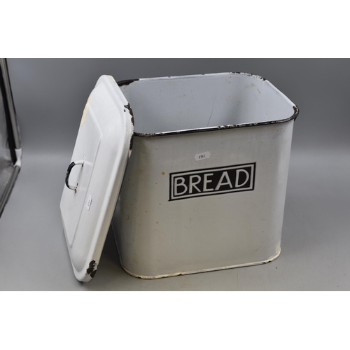 475 - Old Original Enamelled Bread Bin With Lid . Not a Repro !