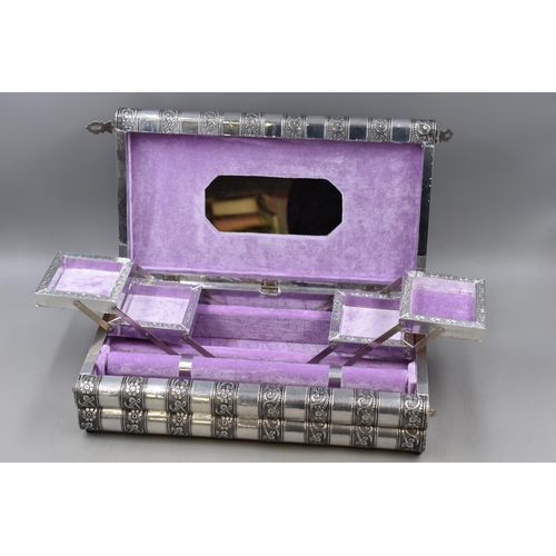 483 - Beautiful Silver Foil Coated Jewellery Box with Cantilever Compartment on the inside decorated with ... 