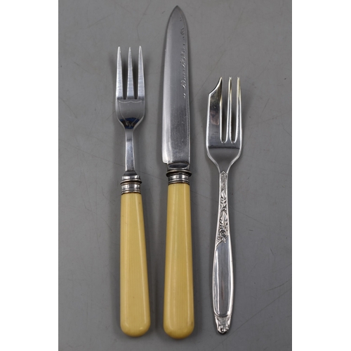 494 - Mappin and Webb Silver Plated Fruit Knife and fork Set, and a set of Cake Forks (Both Cases as Found... 