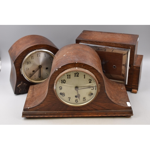 499 - Selection of 3 Wood Cased Mantle Clocks including 2 Westminster Chime (No Pendulums)