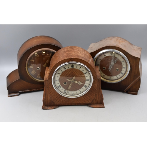 500 - Three Wood Cased Mantle Clocks including two Smiths Enfield (All Require Pendulums)