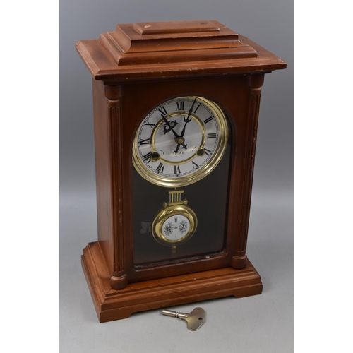 502 - Wood Cased 31 Day Chiming Mantle / Wall Clock Complete with Key (17