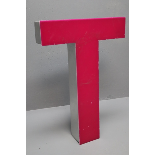 607 - A Large Aluminium Pink Letter 'T', Approx 23