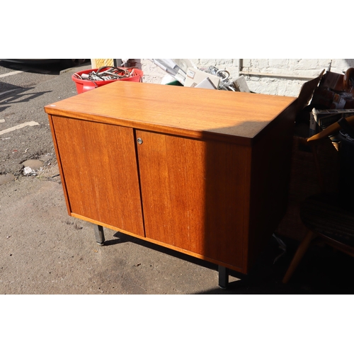 634 - Mid Century Solid Teak President Two Door Cupboard (no key) aqpprox 37