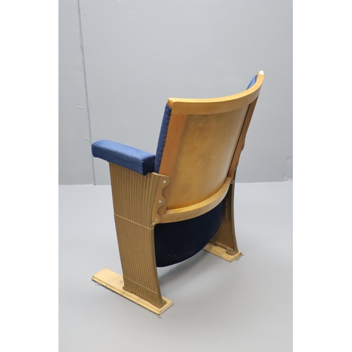 642 - Vintage Art Deco Cinema Chair with Folding Seat Base covered in Royal Blue Valour