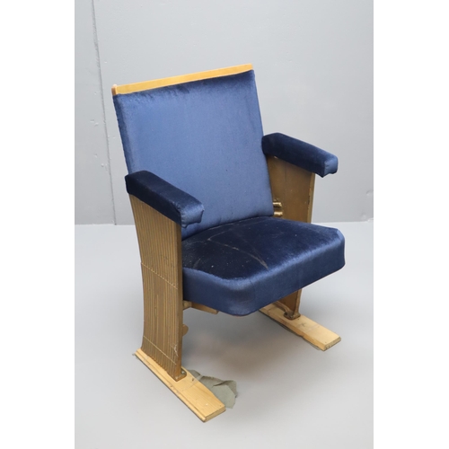 642 - Vintage Art Deco Cinema Chair with Folding Seat Base covered in Royal Blue Valour