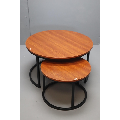 649 - Set of Two Yoana Teak styleTopped Metal Framed Circular Nesting Tables Largest 30