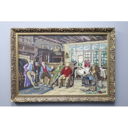 651 - Three Gilt Framed and Glazed Tapestry Pictures depicting Tudor and Country Cottage Scenes, Largest 4... 