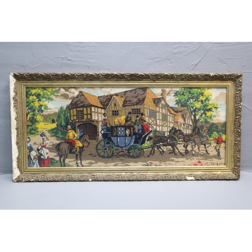 651 - Three Gilt Framed and Glazed Tapestry Pictures depicting Tudor and Country Cottage Scenes, Largest 4... 