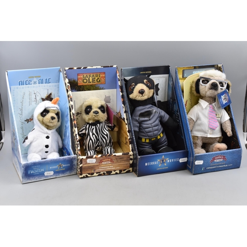 664 - Four Meerkat Collectables, Aleksander as BatmanSergei Yakovs Toy Shop, Safari Oleg and Oleg as Olaf ... 