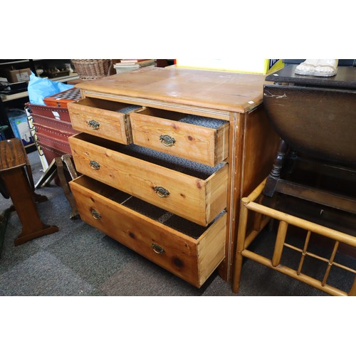 676 - Mid Century Pine Graduating Two Over Two Drawer Unit Decorated with Brass Vintage Style Handles 38