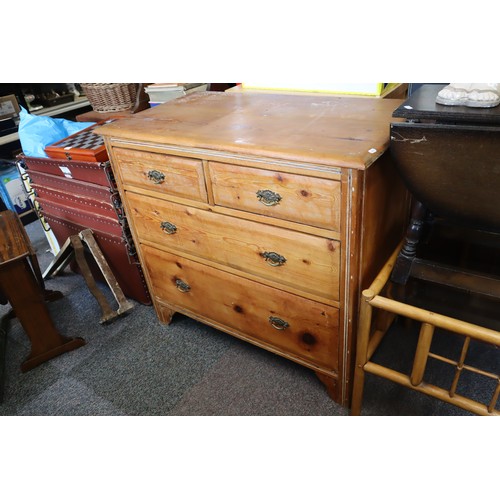 676 - Mid Century Pine Graduating Two Over Two Drawer Unit Decorated with Brass Vintage Style Handles 38