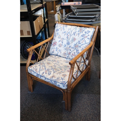 685 - Four Nice Sturdy Bamboo Armchairs complete with Matching Floral Cushions Very Comfy, each chair meas... 