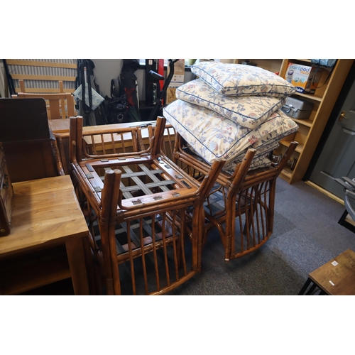 685 - Four Nice Sturdy Bamboo Armchairs complete with Matching Floral Cushions Very Comfy, each chair meas... 