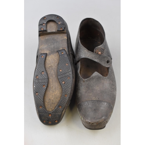 689 - Three Men's Shoe Moulds (Sizes 1.5, 6 and 8), With a Pair of Vintage Redferns Clogs (Size 4).