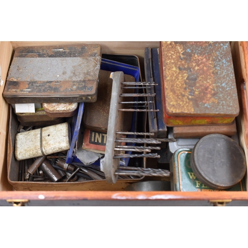 779 - Mixed Selection of Vintage Drill Bits, Fixing's and Sockets in Wooden Storage Chest